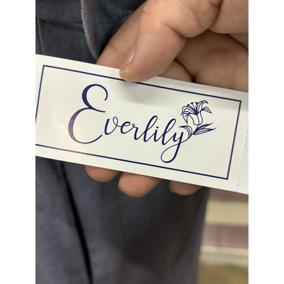 Everlily Button-Down Shirt Dress Roll-Up Sleeves Womens PL Linen Blend Pockets - Picture 2 of 12